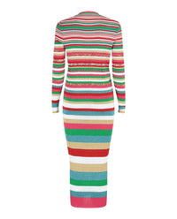 Valentino Womens Striped Lurex Logo Midi Dress
