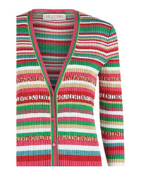 Valentino Womens Striped Lurex Logo Midi Dress