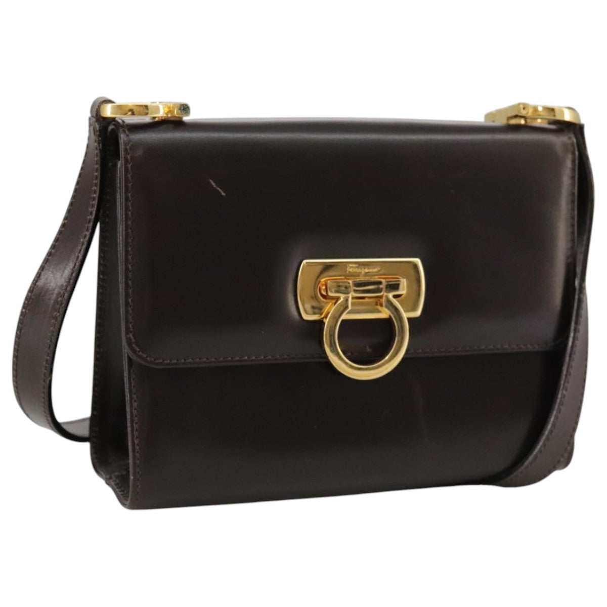 Salvatore Ferragamo Gancini Brown Leather Shoulder Bag (Pre-Owned)