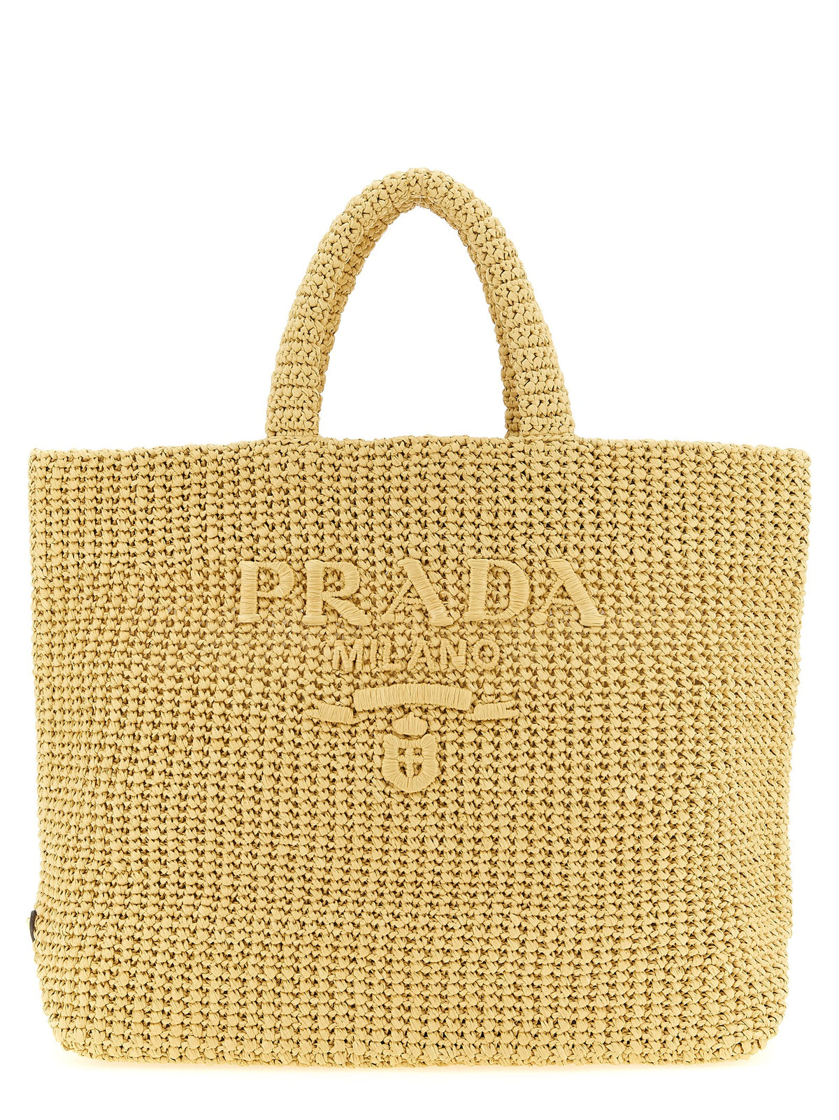 Prada Women Crochet Raffia Shopping Bag