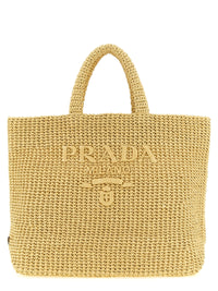 Prada Women Crochet Raffia Shopping Bag