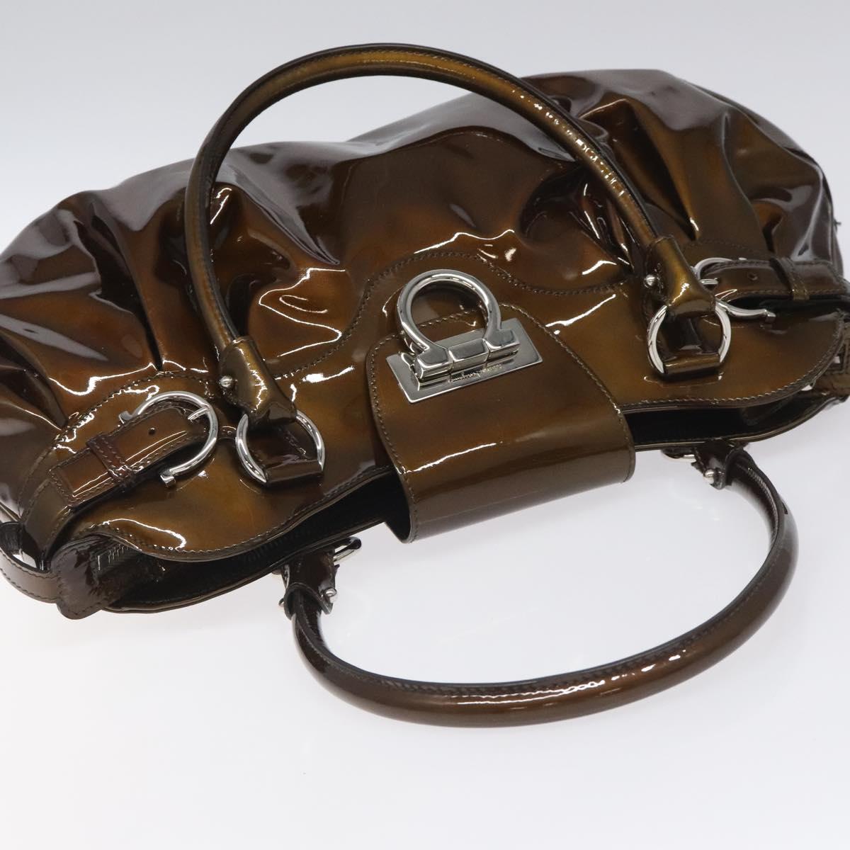 Salvatore Ferragamo Marisa Brown Patent Leather Shoulder Bag (Pre-Owned)