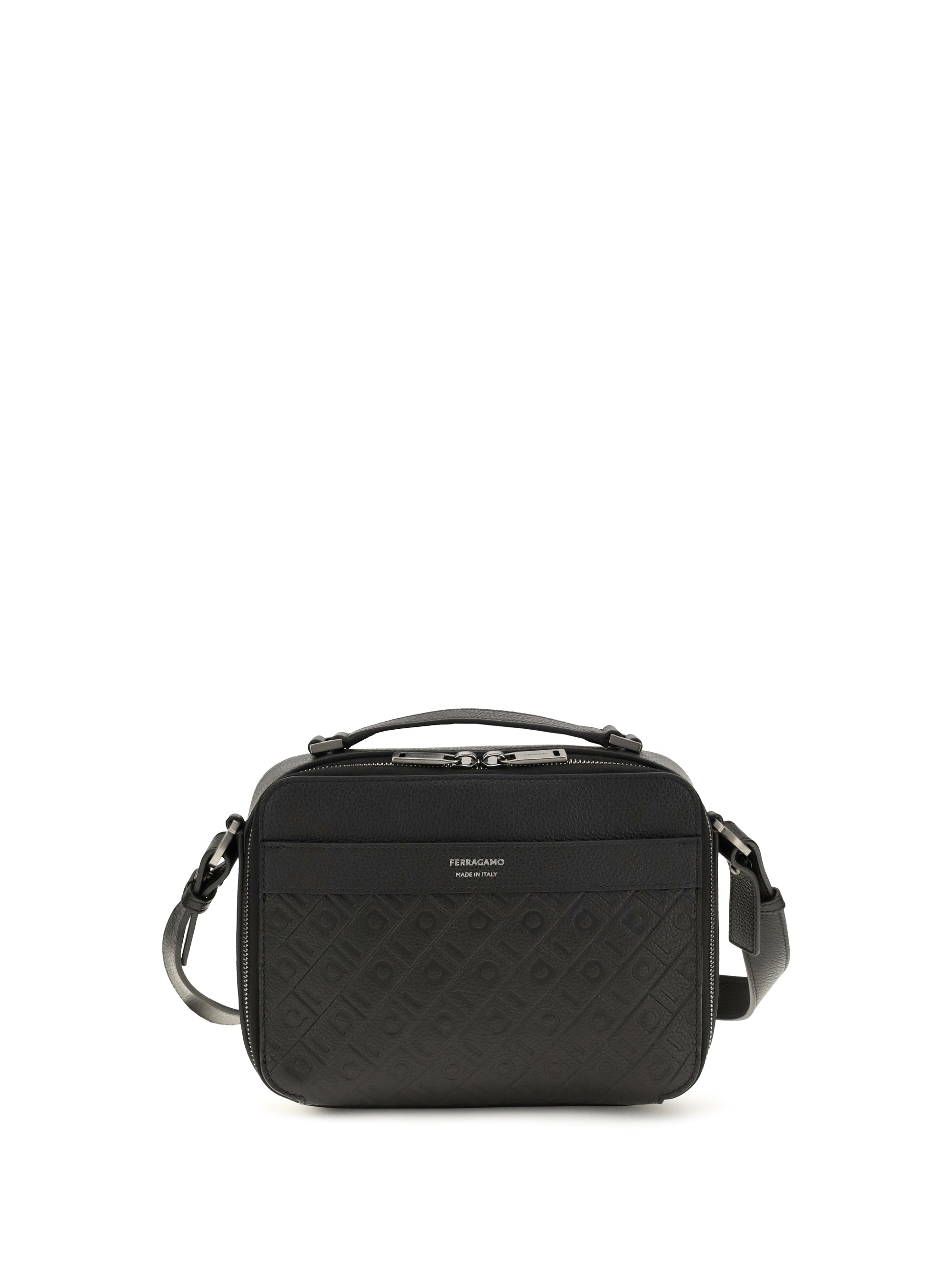 FERRAGAMO Ferragamo Men Leather Crossbody Bag With Embossed Gancini Pattern