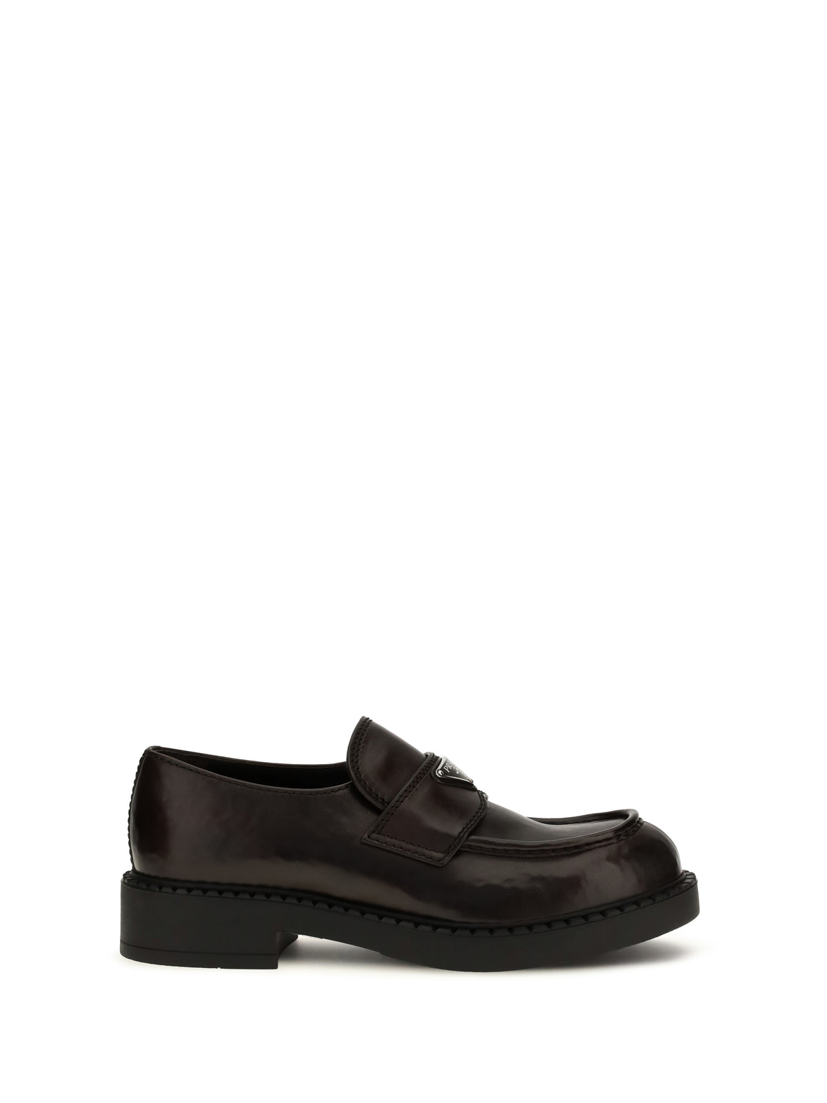 PRADA Prada Men Brushed Leather Loafers With Triangle Logo