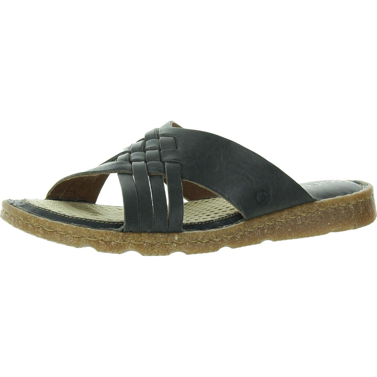 Womens Criss-Cross Leather Slide Sandals 7 Medium Navy