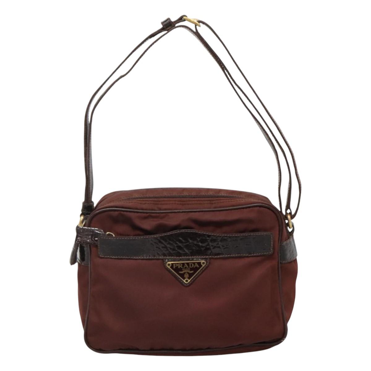 Prada Re-Nylon Burgundy Synthetic Shoulder Bag (Pre-Owned) OS Burgundy