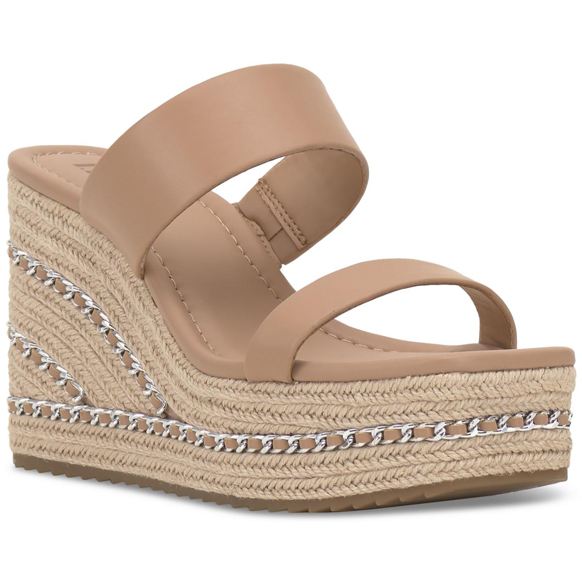 NYLANA Womens Square Toe Manmade Wedge Sandals Dark Almond