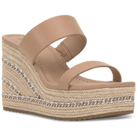 NYLANA Womens Square Toe Manmade Wedge Sandals Dark Almond