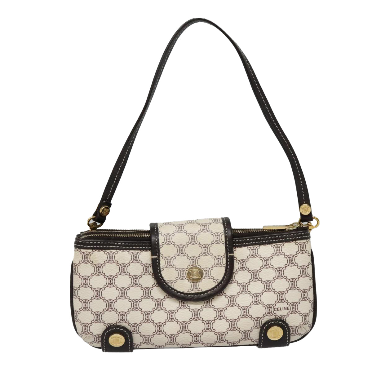 Céline Triomphe White Leather Clutch Bag (Pre-Owned)