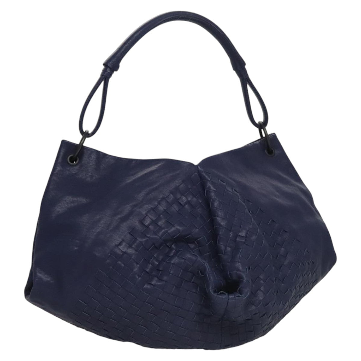 Bottega Veneta Intrecciato Navy Leather Shoulder Bag (Pre-Owned)