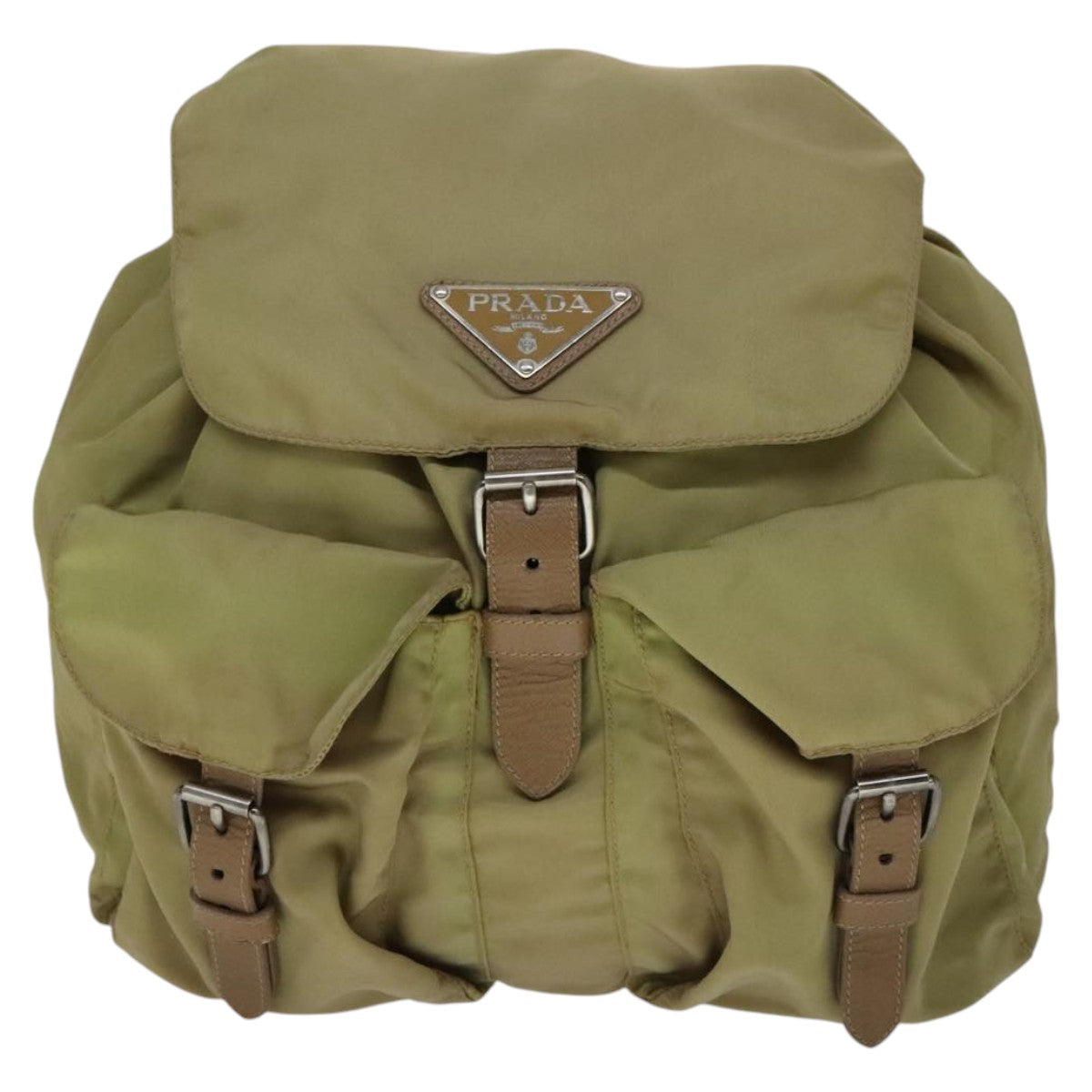 Prada Re-Nylon Khaki Synthetic Backpack Bag (Pre-Owned)