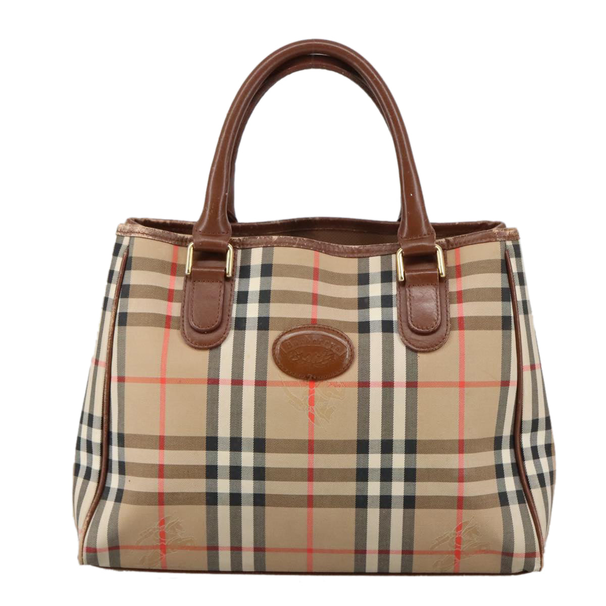 Burberry Nova Check Beige Canvas Handbag (Pre-Owned)