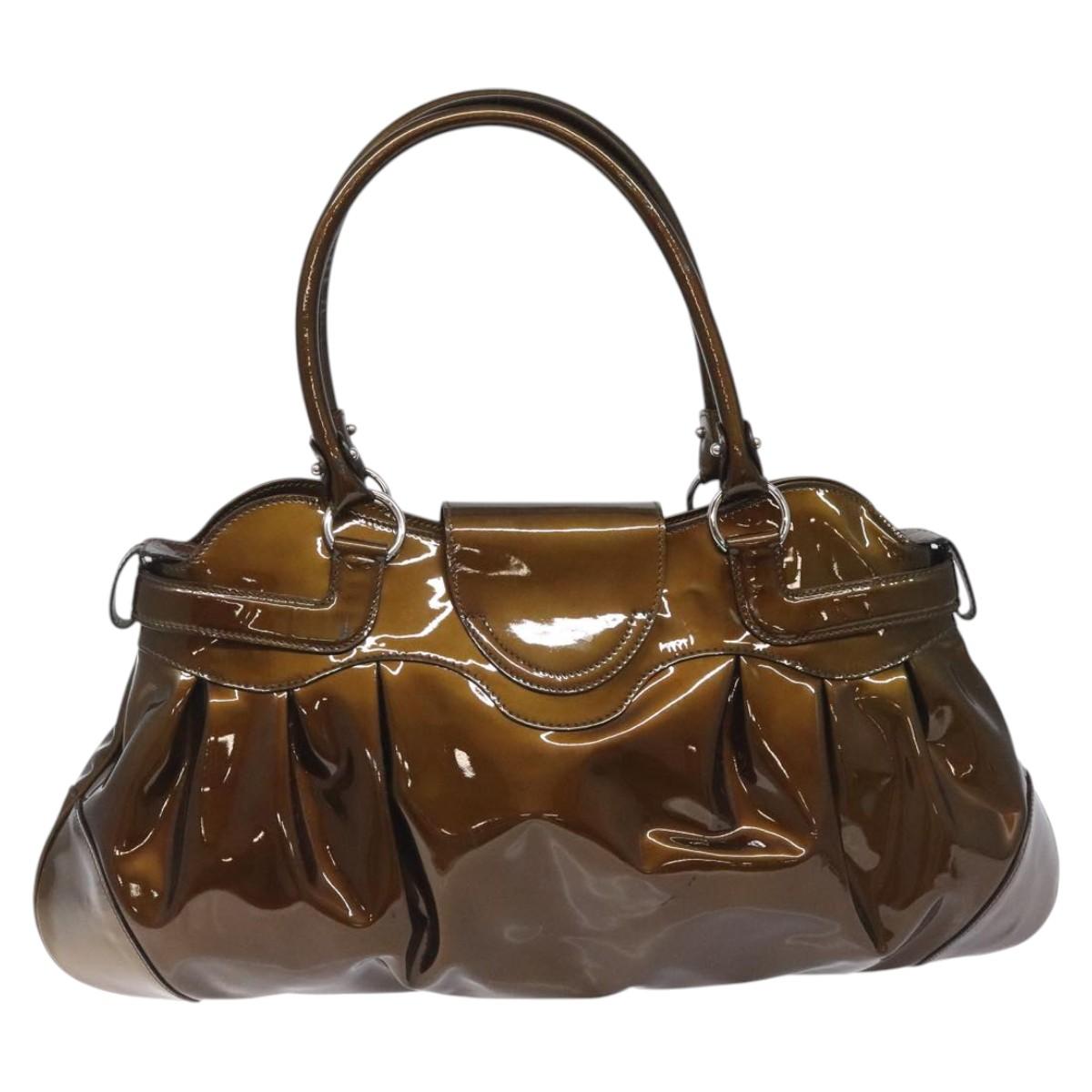 Salvatore Ferragamo Marisa Brown Patent Leather Shoulder Bag (Pre-Owned)