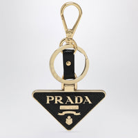 Prada Black Saffiano Leather And Metal Keychain Women