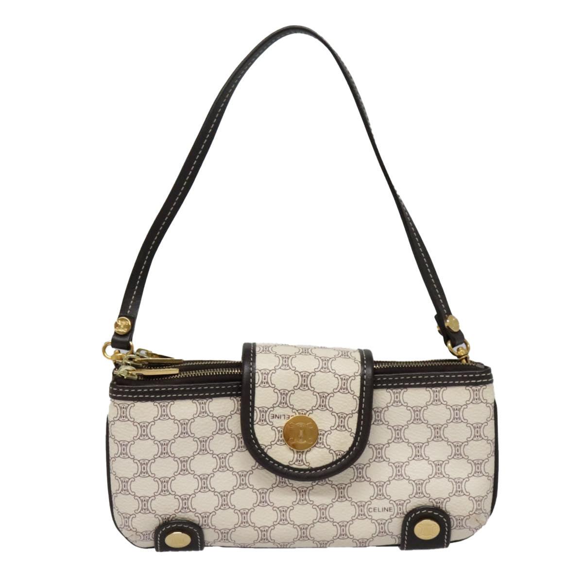 Céline Triomphe White Leather Clutch Bag (Pre-Owned)