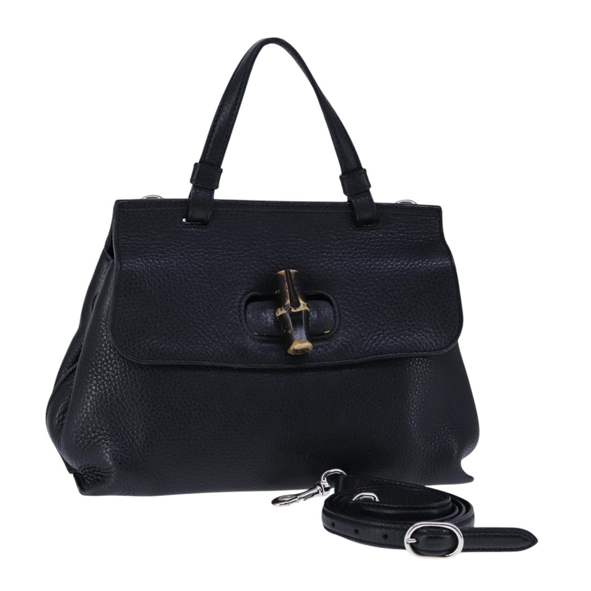 Gucci Bamboo Black Leather Handbag (Pre-Owned)