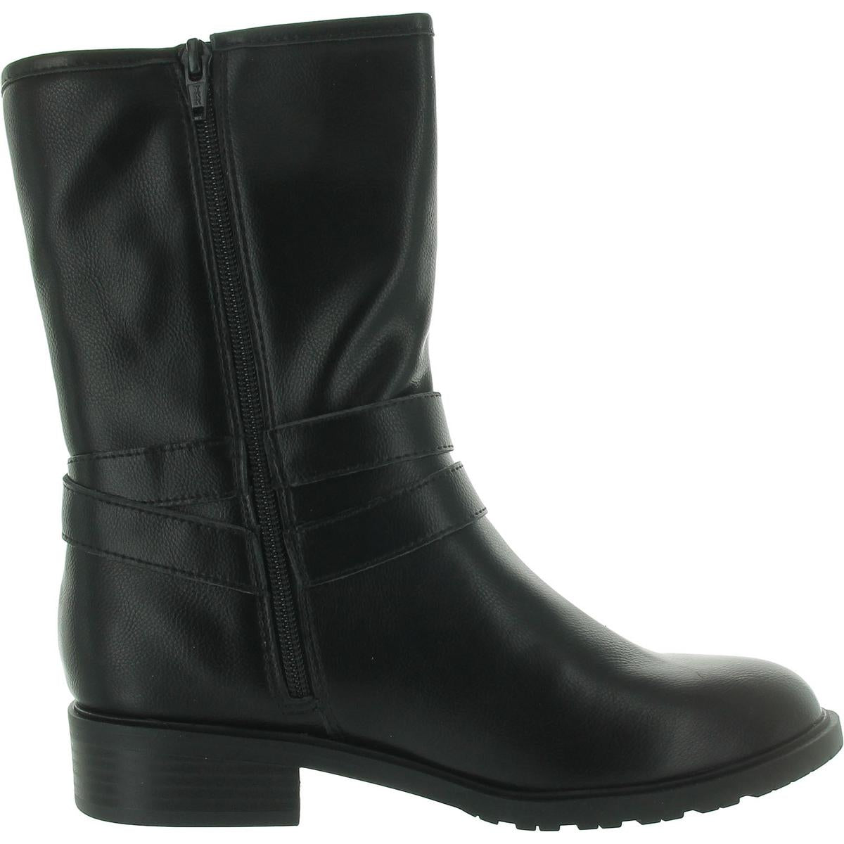 Valeriee Womens Faux Leather Solid Mid-Calf Boots