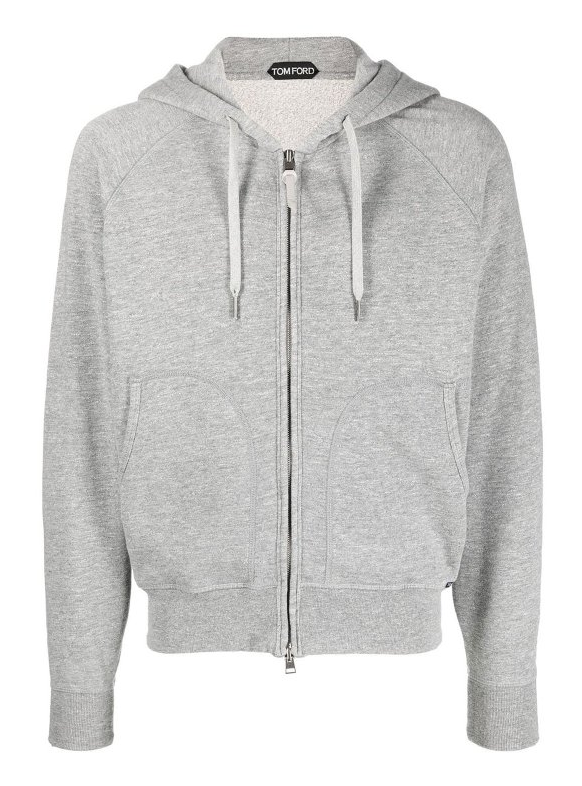 Tom Ford Mens Zipped Drawstring Hoodie in Gray Multi