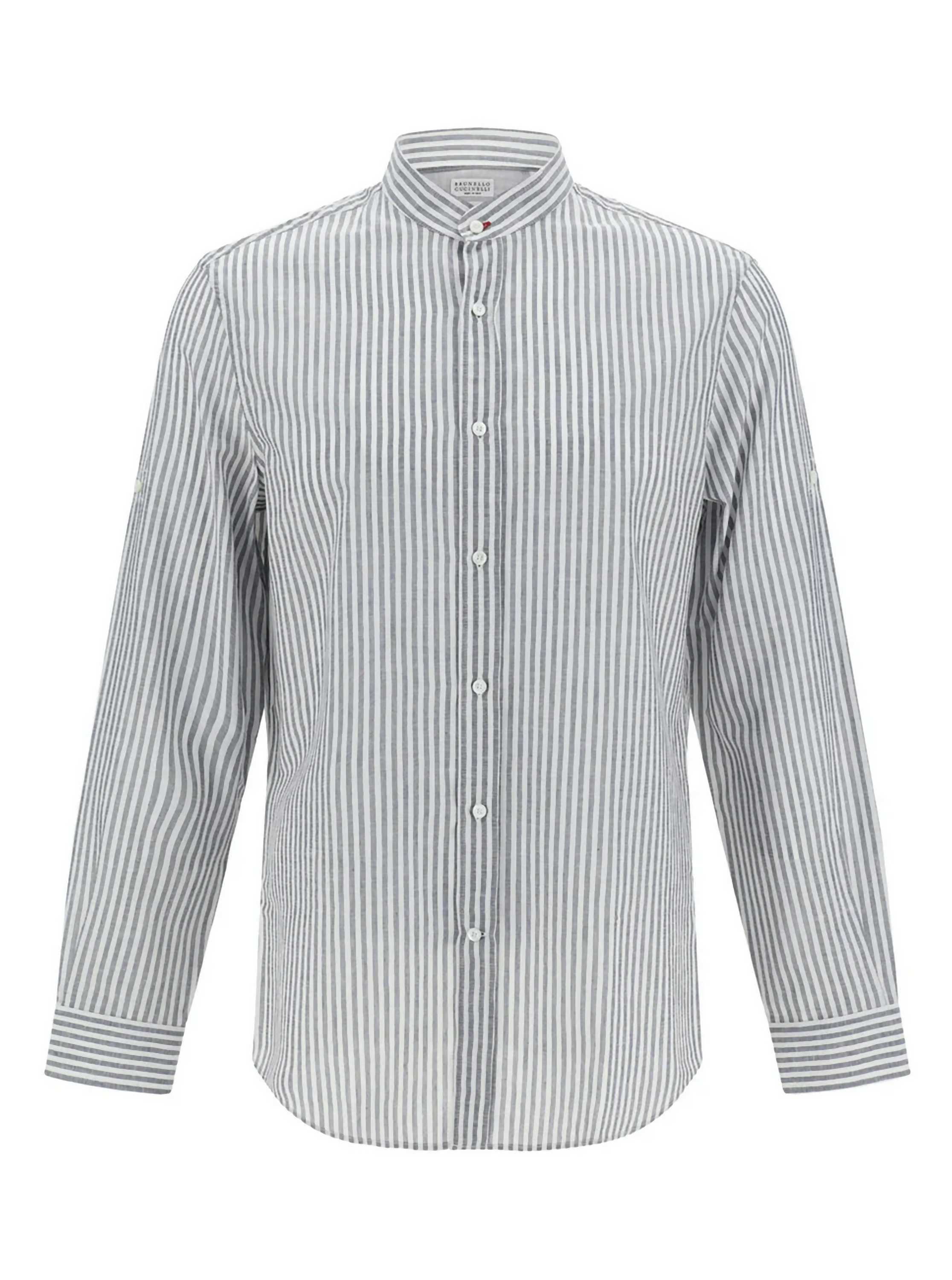 Brunello Cucinelli Brunello Cucinelli Cotton Striped Band-Collar Shirt