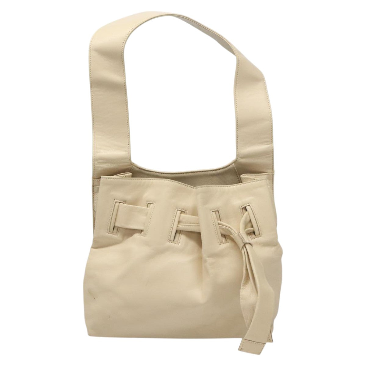 Gucci Drawstring Beige Leather Shoulder Bag (Pre-Owned)
