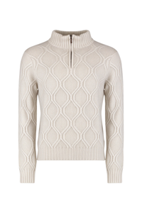 Moorer Fedrota Half Zip Cable Knit Sweater Pearl