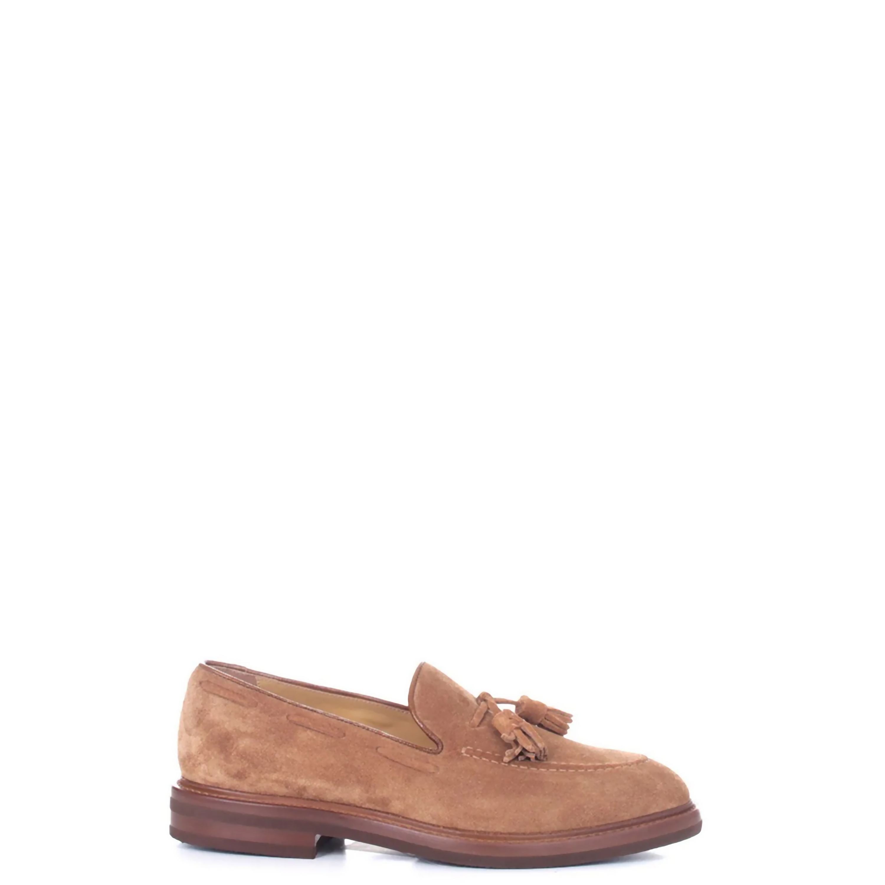 Brunello Cucinelli Tan Suede Tassel Loafers with Chunky Sole