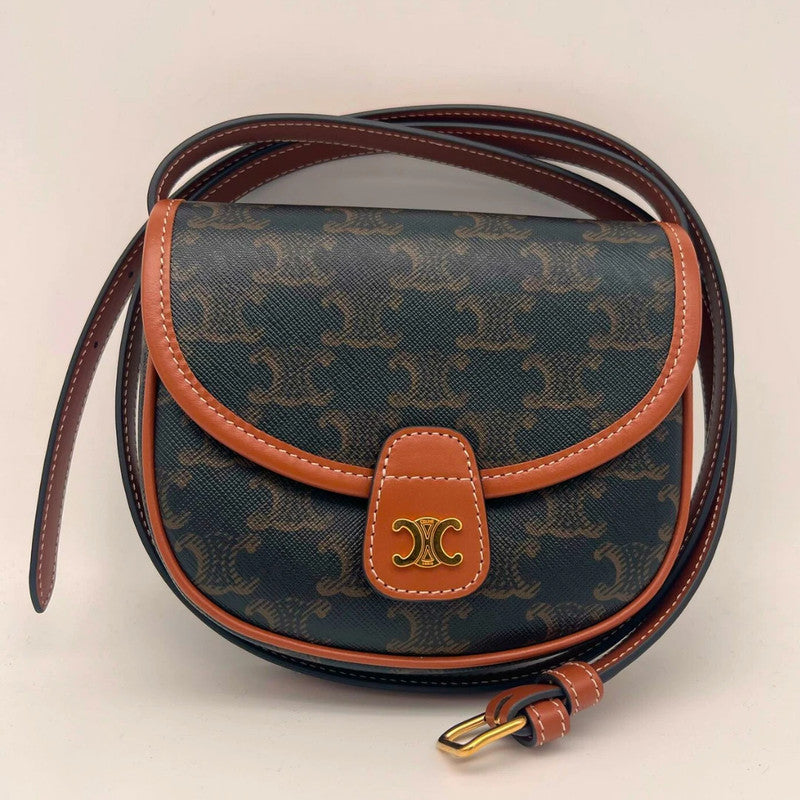 TRIOMPHE CANVAS AND CALFSKIN MINI BAG 196702 - TAN Small
