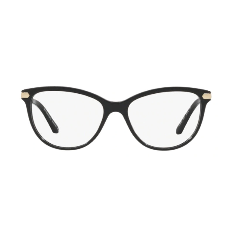 Burberry Eyeglasses Cat Eye Full Rim, Black Gold Frame and Clear Demo Lenses Lens BE22803001