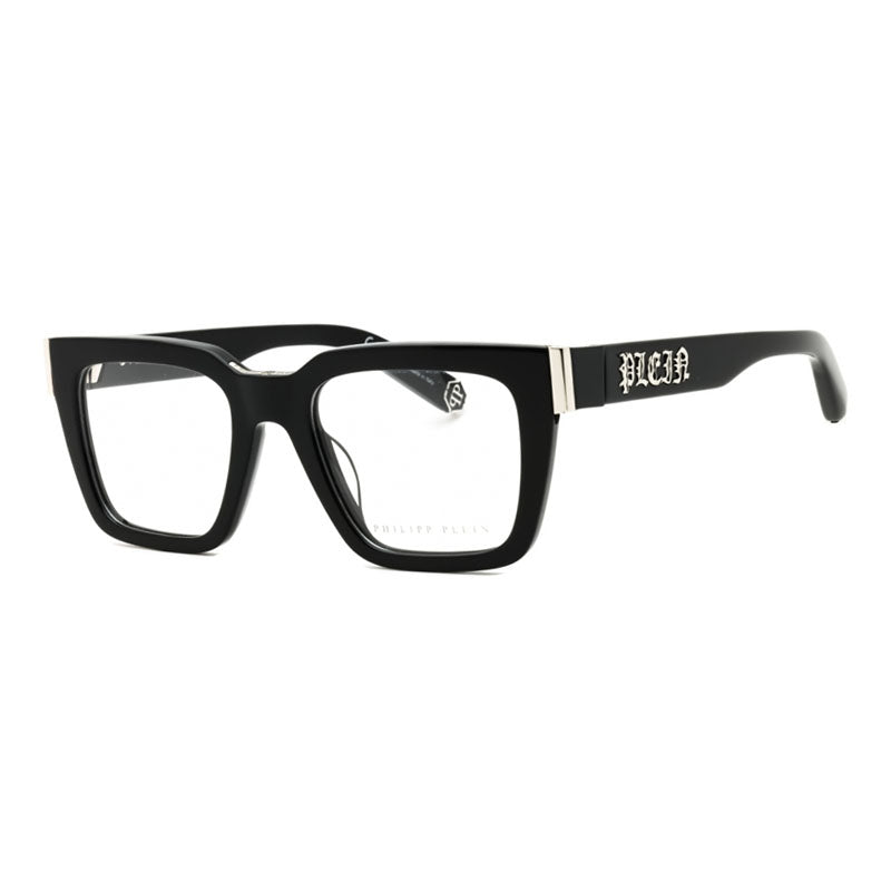 Philipp Plein Eyeglasses Square Full Rim, Shiny Black Frame and Clear Demo Lenses Lens VPP112M0700