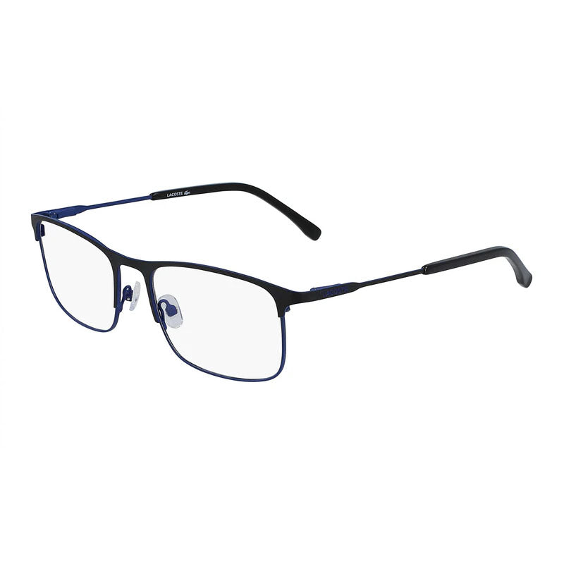 Lacoste Eyeglasses Rectangle Full Rim, Matte Black/Blue Frame and Clear Demo Lenses Lens L2252001