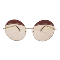 Loewe Sunglasses Round Full Rim, Gold Brown Leather Frame and Brown Lens LW40007U33N