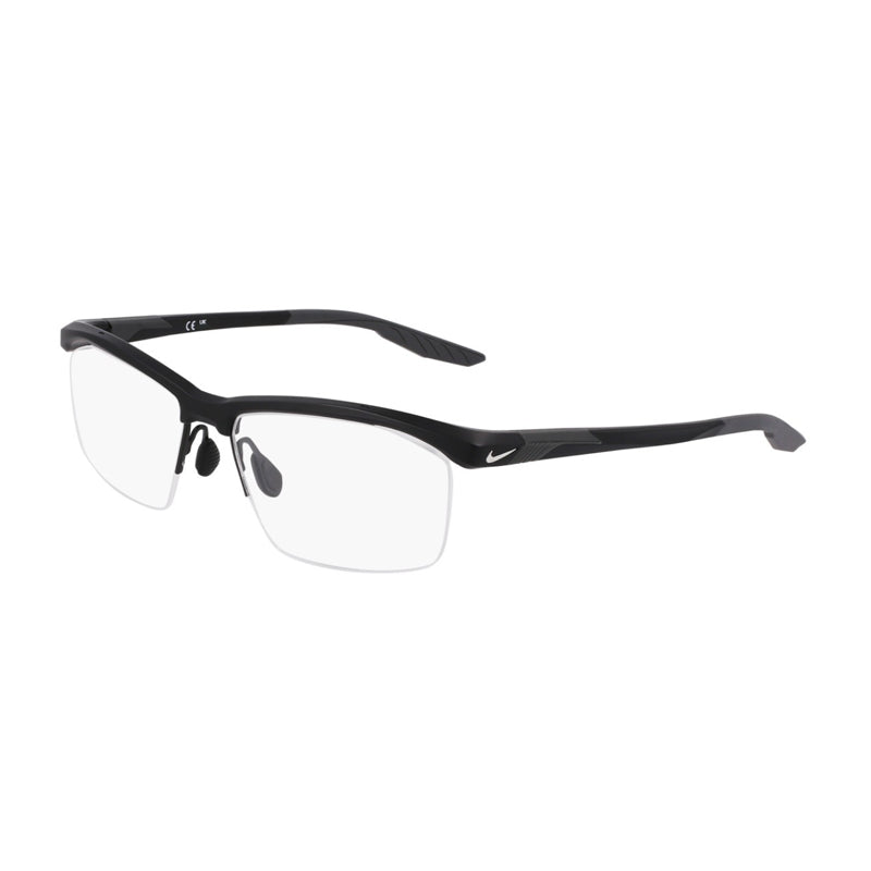 Nike Nike Eyeglasses Rectangle Semi Rim, Matte Black Frame and Clear Demo Lens Lens NIKE7402N001
