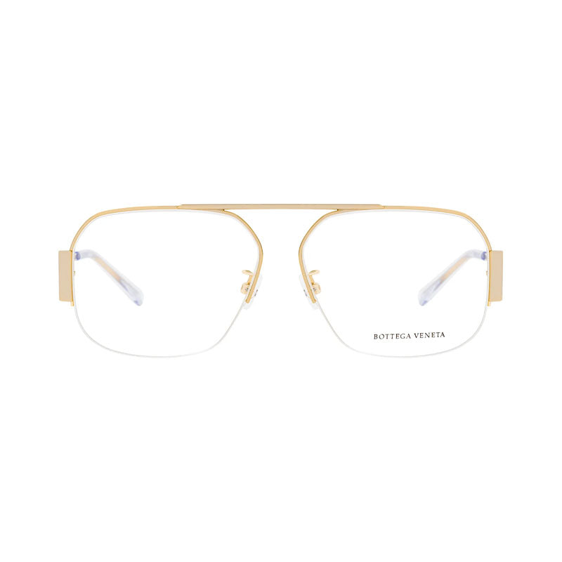 Bottega Veneta Eyeglasses Square Semi Rim, Rose Gold Frame and Clear Demo Lenses Lens BV1067O001