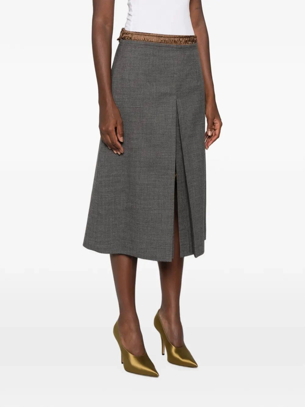 Prada Women Wool Skirt With Nylon Waistband