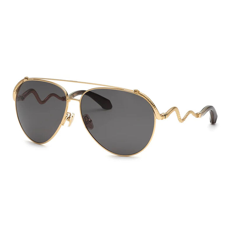 Roberto Cavalli Sunglasses Aviator Full Rim, Shiny Rose Gold Frame and Dark Grey Lens SRC090M0300