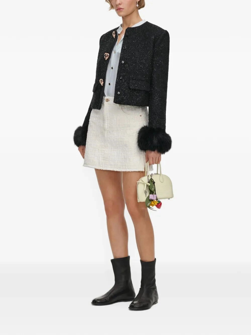 Self-Portrait Women Boucle Fur Cuff Jacket