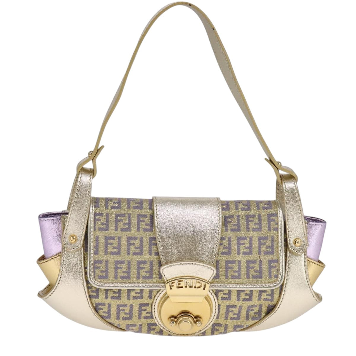 Fendi Zucchino Gold Canvas Shoulder Bag (Pre-Owned)