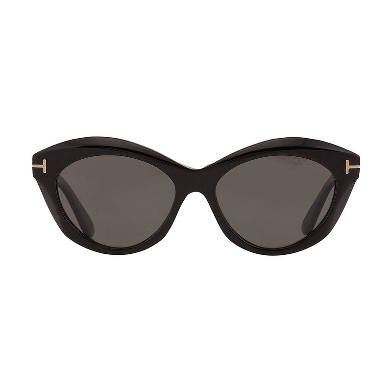 Tom Ford Tom Ford Sunglasses Cat Eye Full Rim, Shiny Black Frame and Smoke Mirror Lens FT111101C