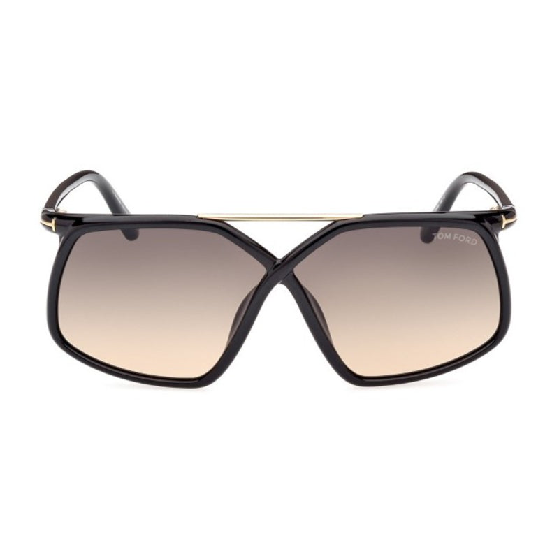 Tom Ford Tom Ford Sunglasses Geometric Full Rim, Shiny Black Frame and Smoke Gradient Lens FT103801B