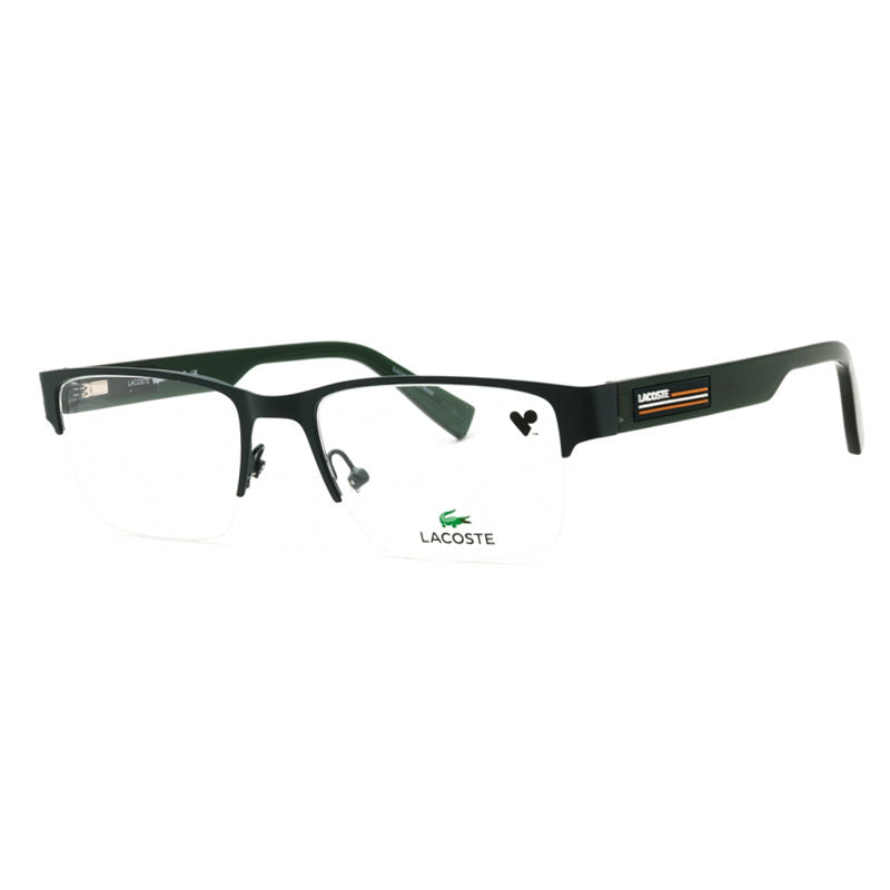 Lacoste Eyeglasses Rectangle Semi Rim, Matte Green Frame and Clear Demo Lenses Lens L2299N301