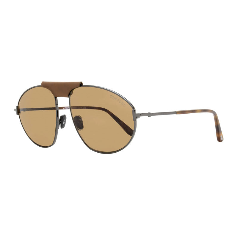 Tom Ford Sunglasses Aviator Full Rim, Shiny Gunmetal Frame and Brown Lens FT109508E