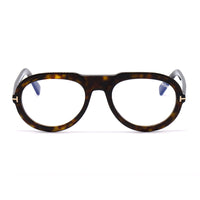 Tom Ford Eyeglasses Aviator Full Rim, Shiny Dark Havana Frame and Clear Demo Lenses Lens FT5756-B052