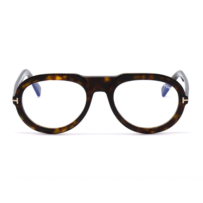 Tom Ford Eyeglasses Aviator Full Rim, Shiny Dark Havana Frame and Clear Demo Lenses Lens FT5756-B052