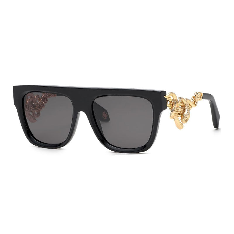 Roberto Cavalli Roberto Cavalli Sunglasses Aviator Full Rim, Shiny Black/Gold Frame and Grey Lens SRC014M0700