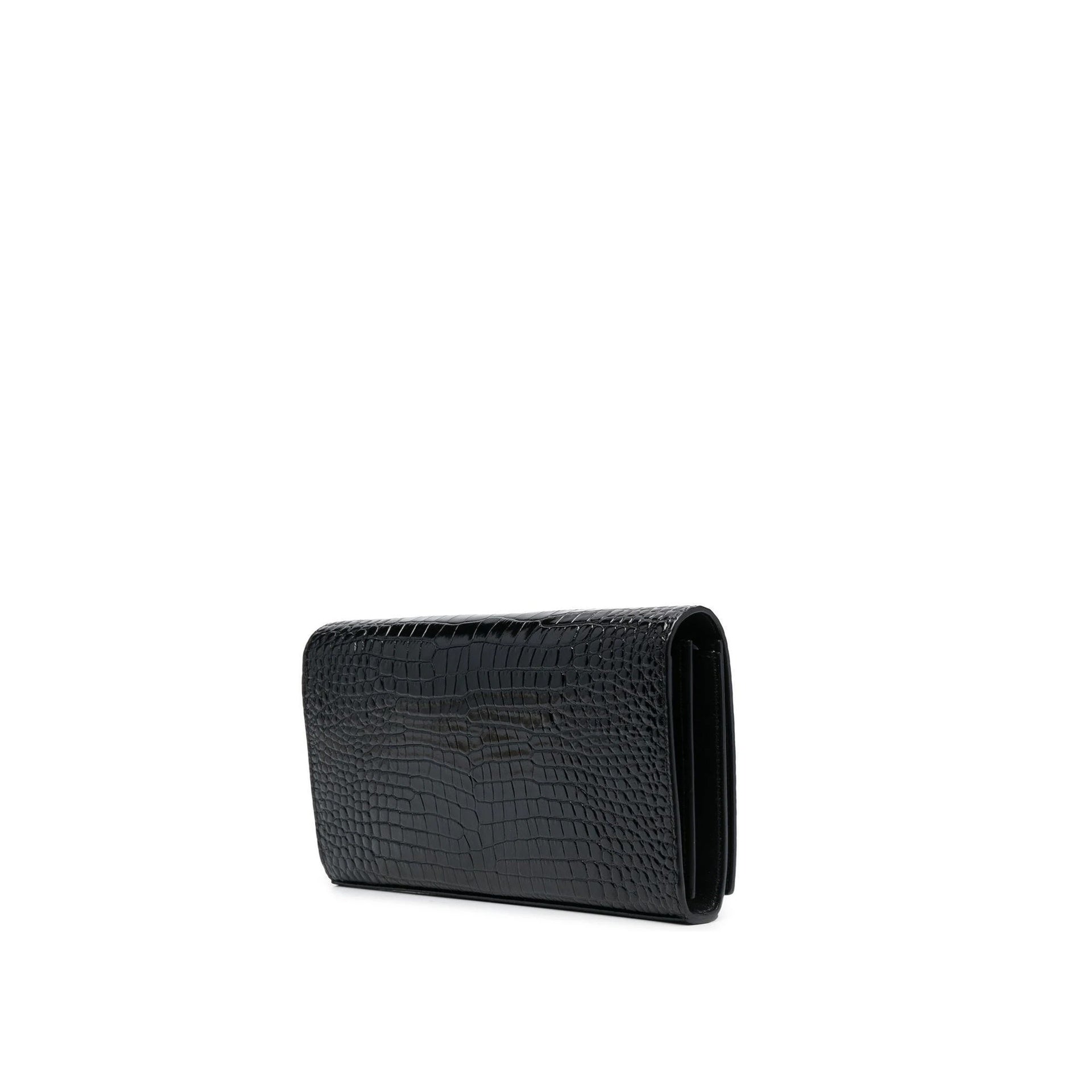 Saint Laurent Cassandre Croc Embossed Leather Chain Wallet Women