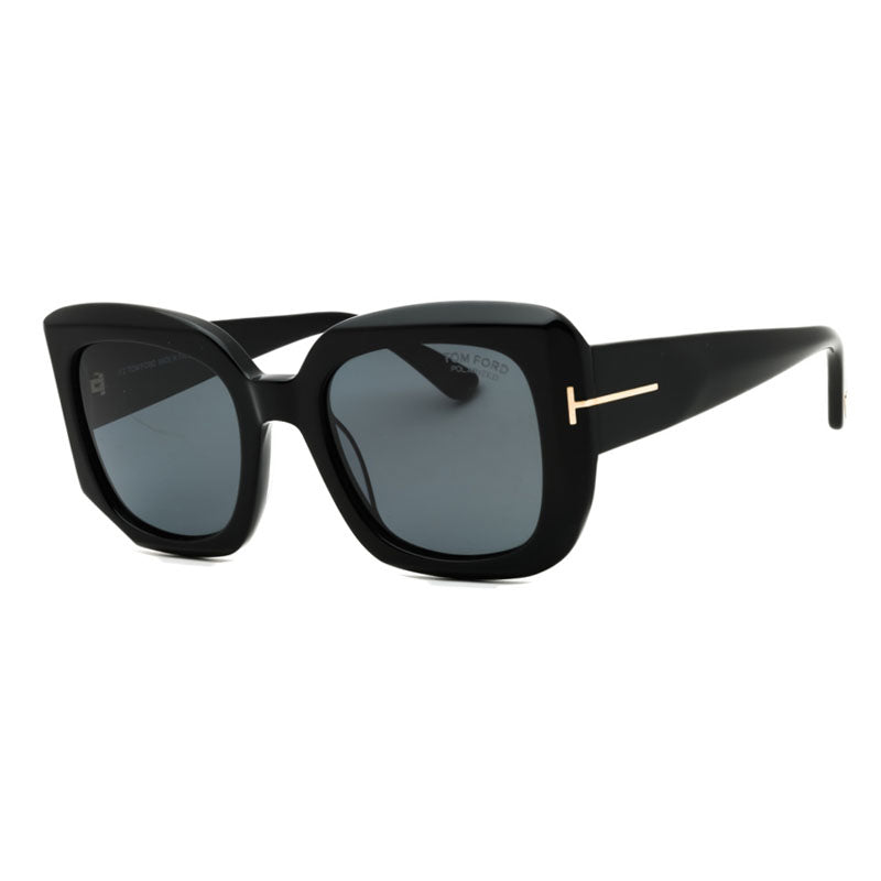 Tom Ford Tom Ford Sunglasses Square Full Rim, Shiny Black Frame and Smoke Polarized Lens FT122001D