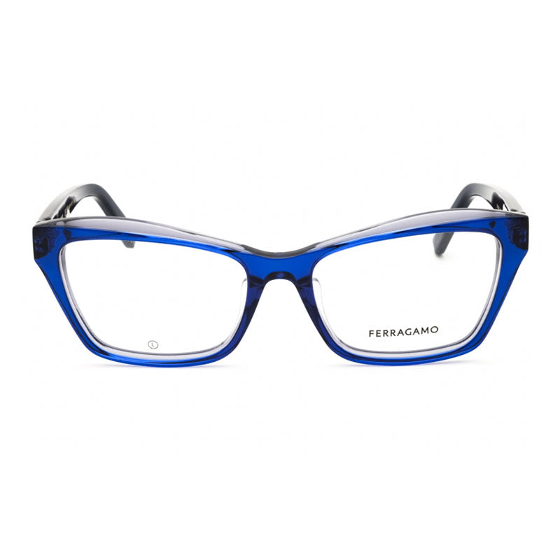 Salvatore Ferragamo Eyeglasses Cat Eye Full Rim, Blue/Grey Frame and Clear Demo Lenses Lens SF2951LB435