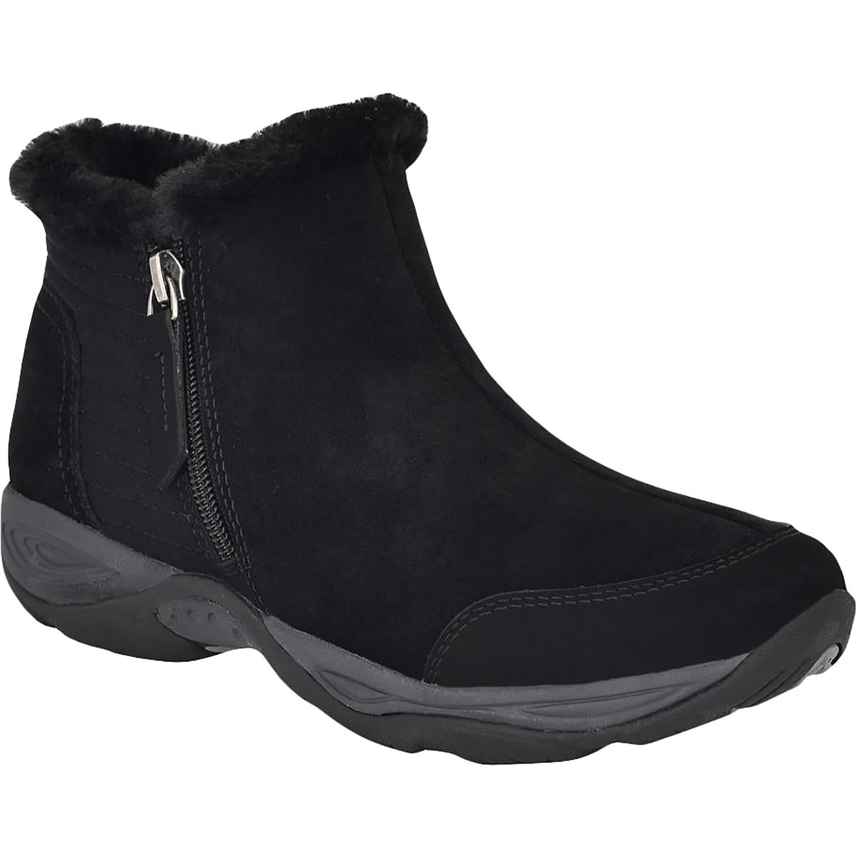 Elinot Womens Suede Slip On Ankle Boots Black