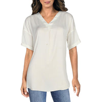 Stevie Womens V-Neck Side-Slit Top Off White