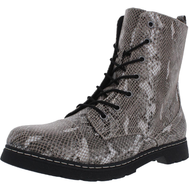 Queen Womens Snake Print Round Toe Combat & Lace-up Boots